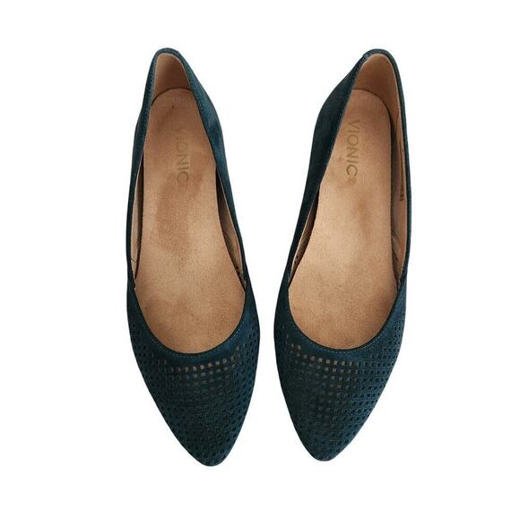 Vionic Teal Posey Perforated Laser Cut Flats Sz 7 Classic Careerwear Office - Picture 1 of 7